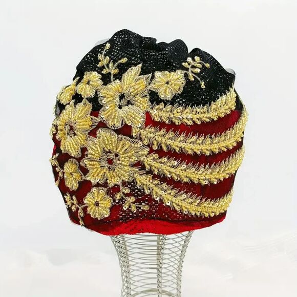 Red Beanie with Golden Beads Breathable Head Wrap and Chemo Cap Women & Girls - Picture 5 of 15